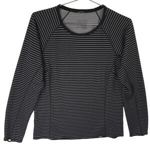 Patagonia Capilene Base Layer Shirt Womens M Black Striped Midweight Long Sleeve
